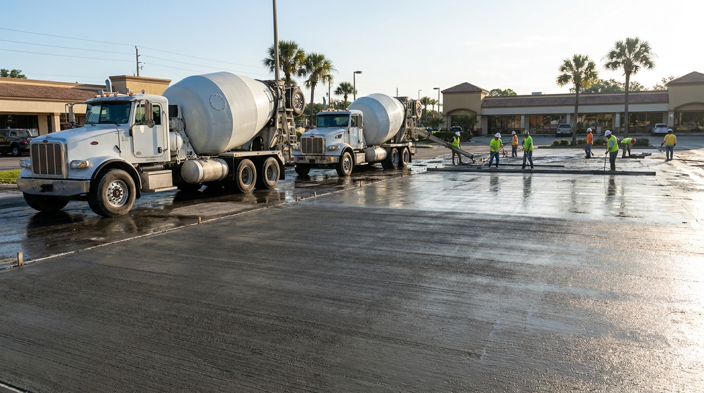 Commercial concrete parking lot pour in Polk County, FL