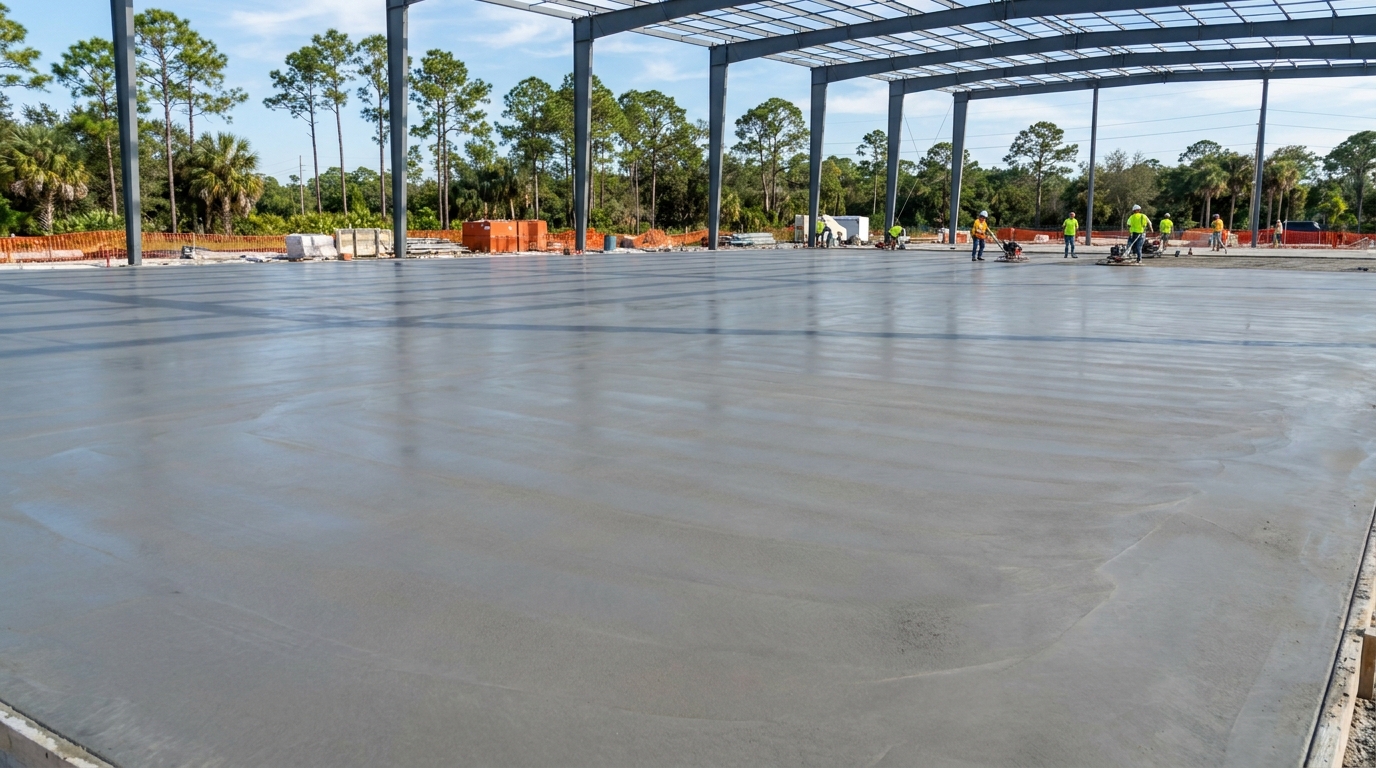 Commercial concrete warehouse floor slab in Polk County