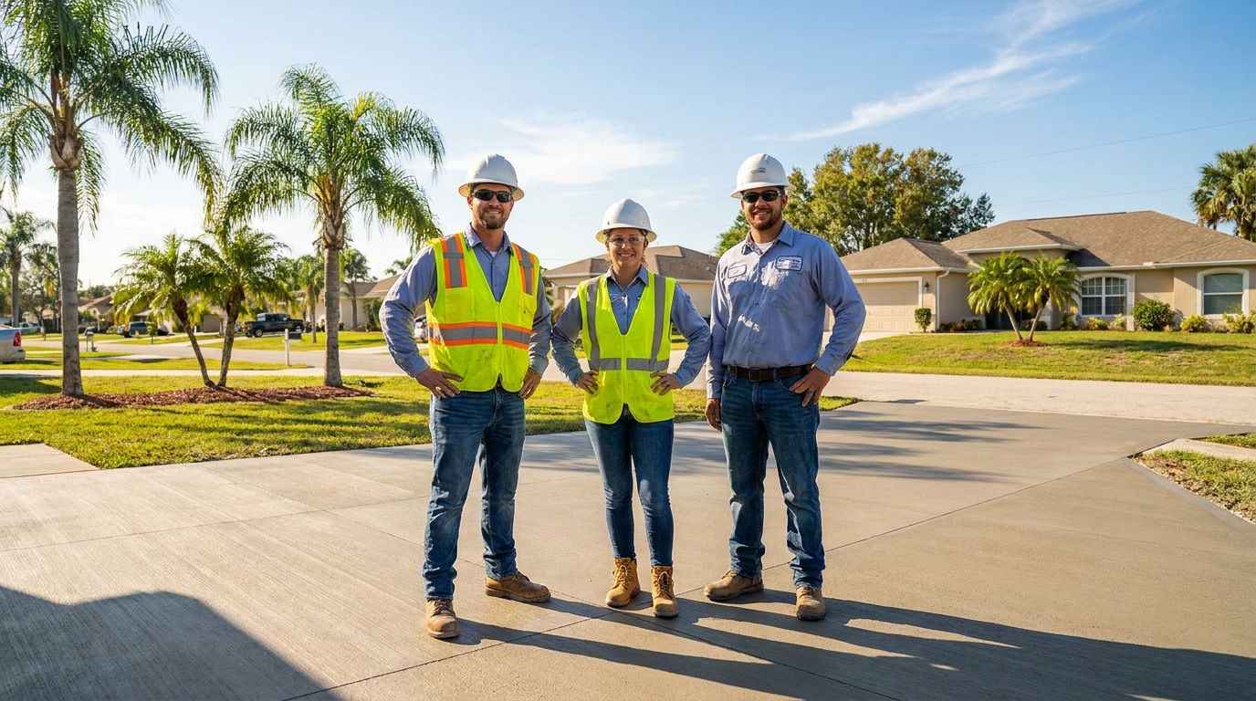 Winter Haven Concrete Co crew at a finished residential project