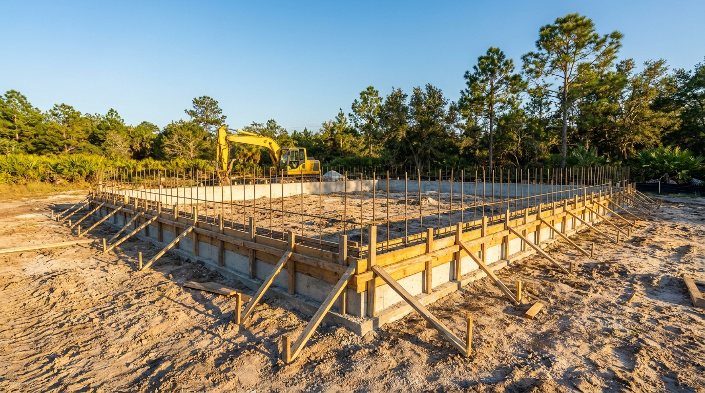 Concrete stem-wall foundation under construction in Polk County