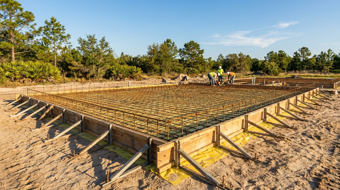Monolithic concrete foundation pour for a Winter Haven home