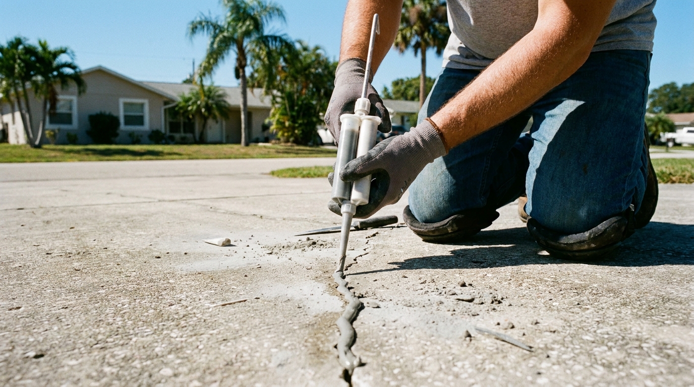 Concrete crack repair and resurfacing on a Winter Haven driveway