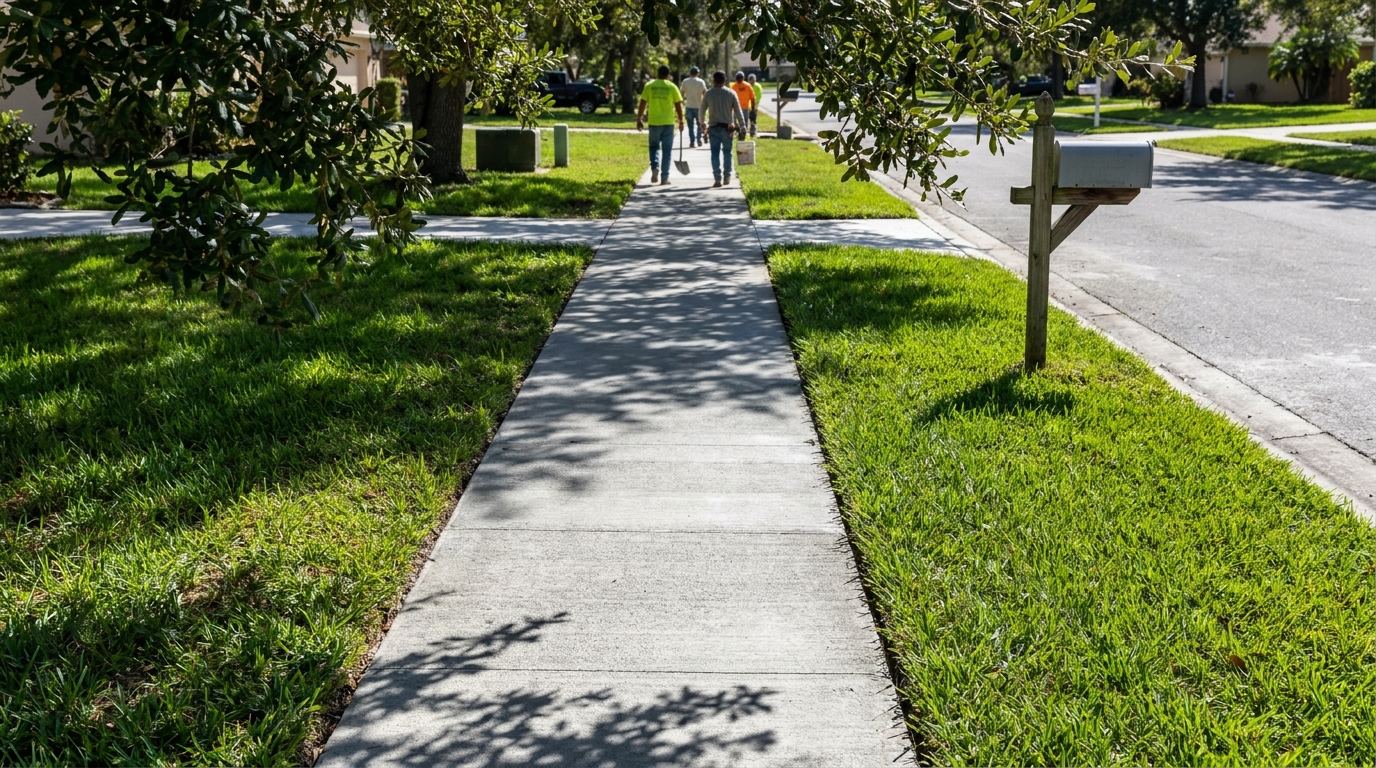 ADA-compliant curved concrete walkway in a Polk County neighborhood
