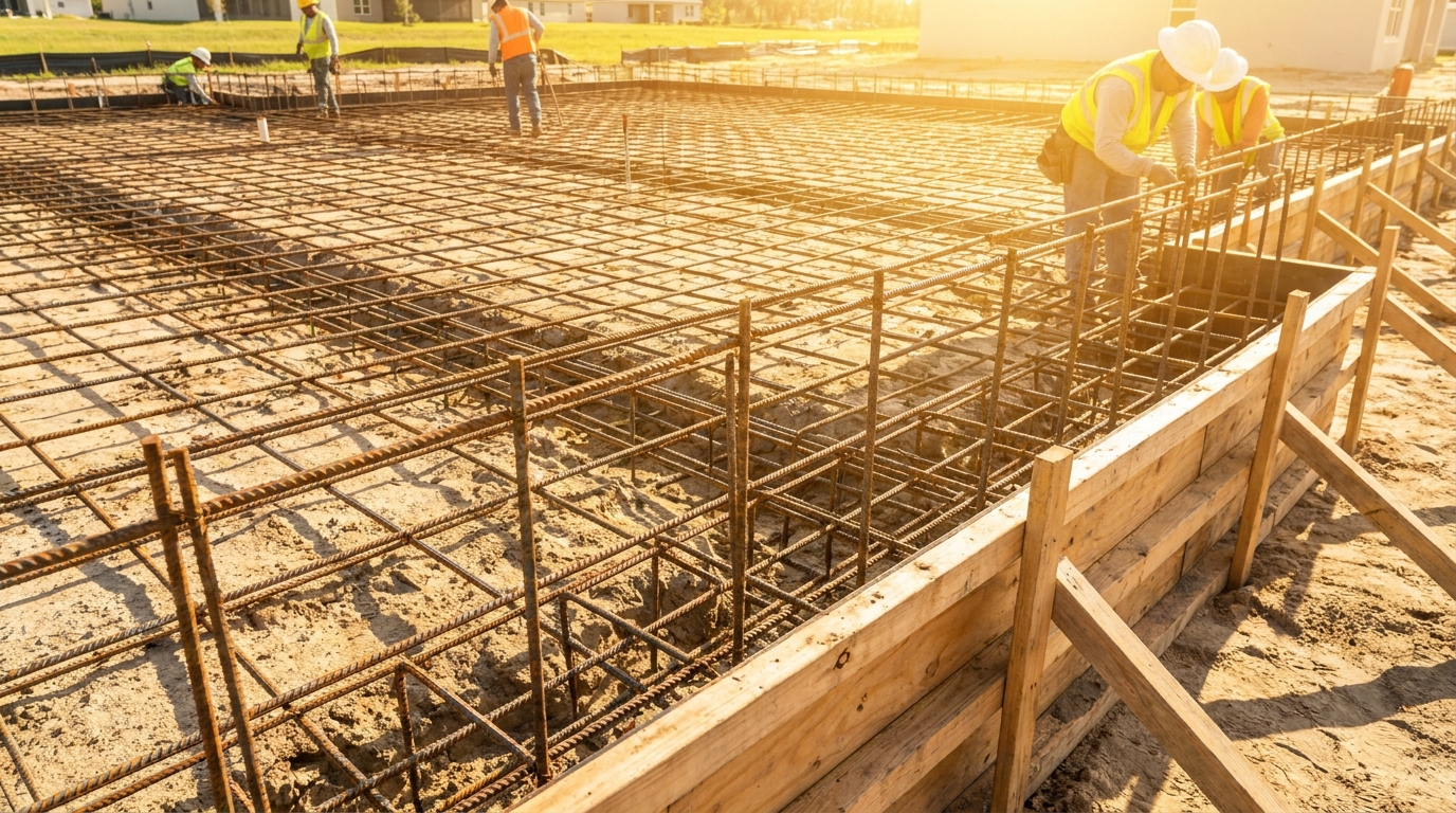 Rebar grid for a residential concrete foundation