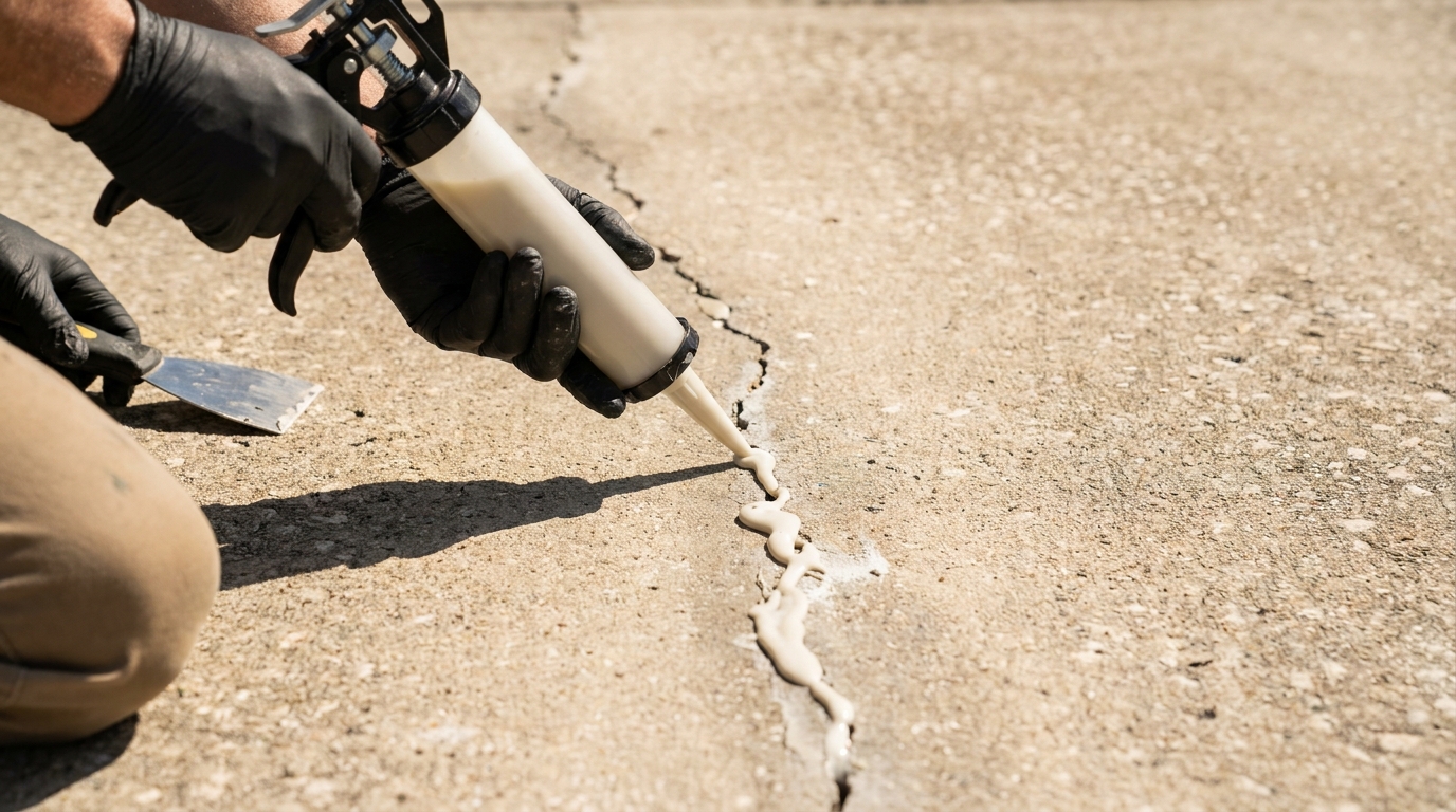 Epoxy crack injection in a residential concrete driveway