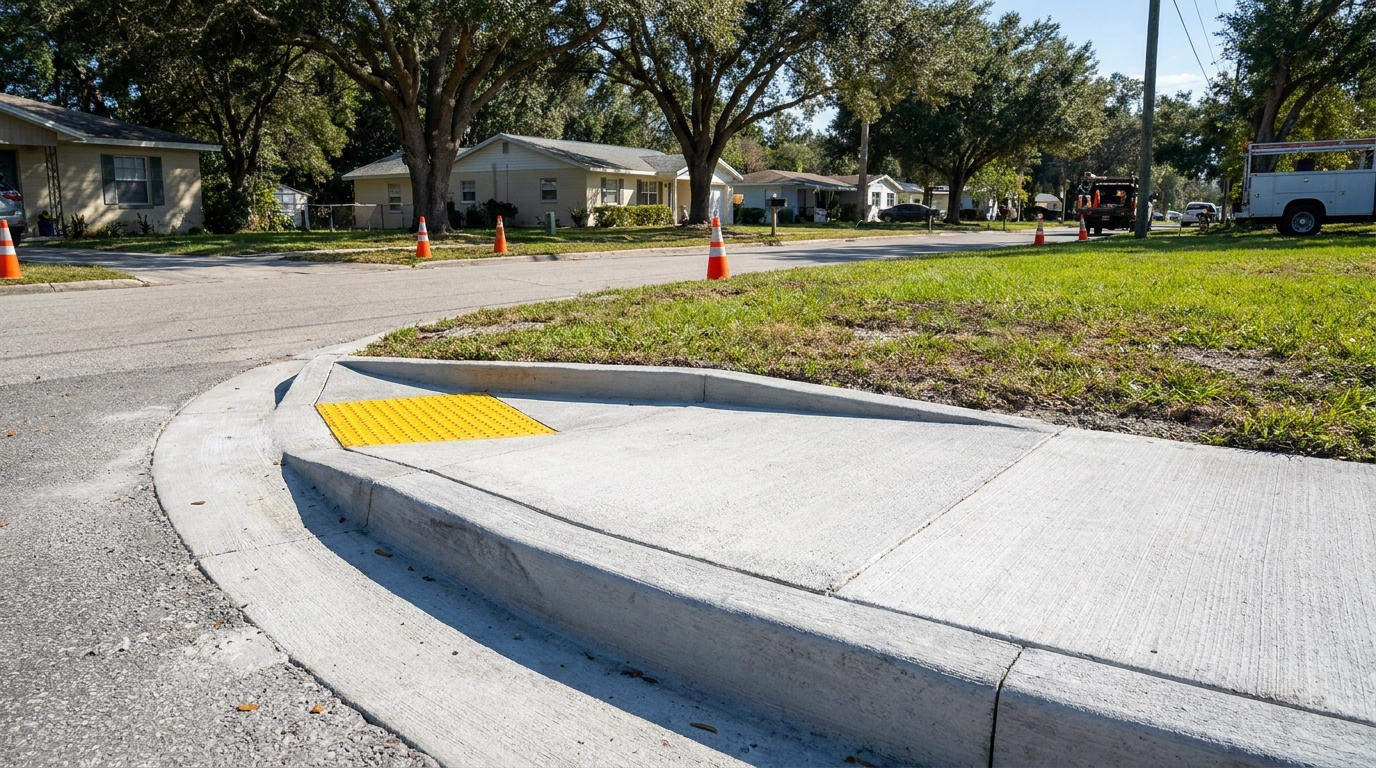 ADA-compliant concrete sidewalk curb ramp in Winter Haven, FL